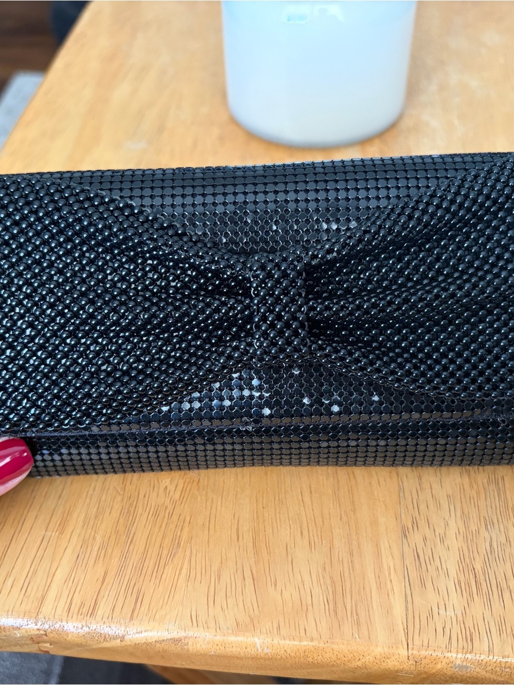 Jessica McClintock Black Sequin Bow Clutch